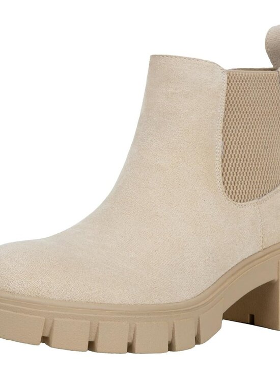 Shoes - Women's Nude Platform Lug Sole Elastic Slip On Imported Chelsea Ankle Boots